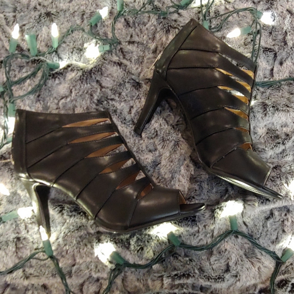 Open toe black heels size 8.5